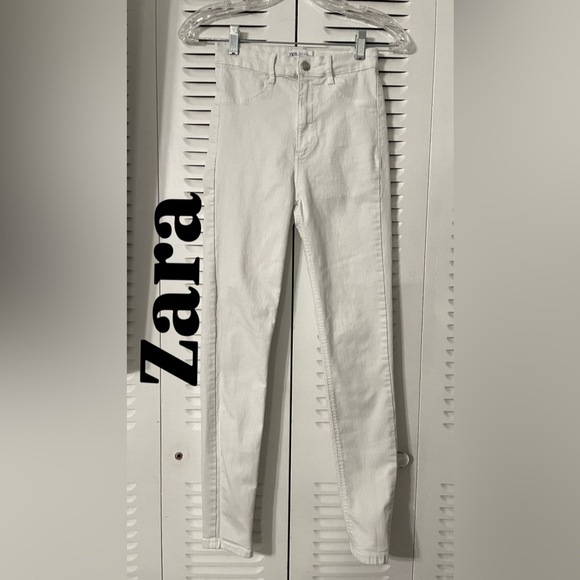 ZARA DENIM SKINNY HIGH WAIST WHITE Pant Woman, stretchy, SIZE 2 - Picture 1 of 16